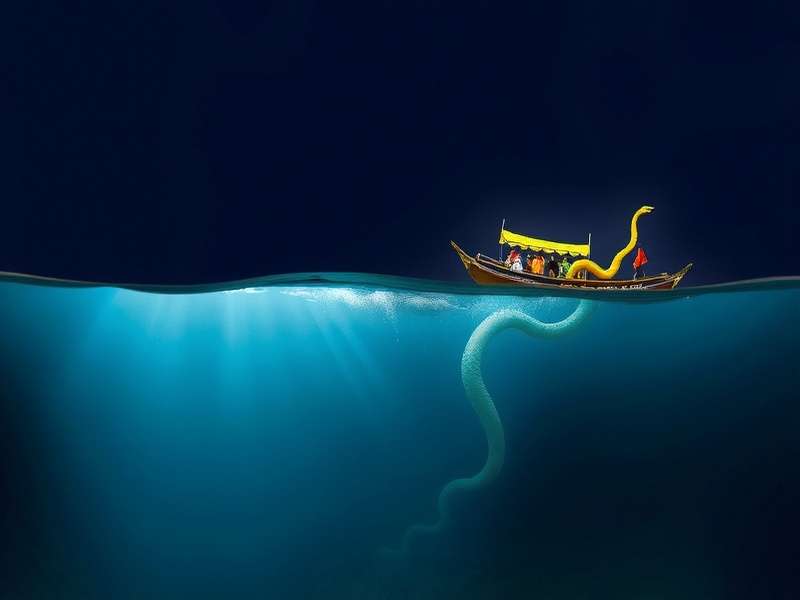 Oceanic Delight India Onam event showing underwater snake boat race